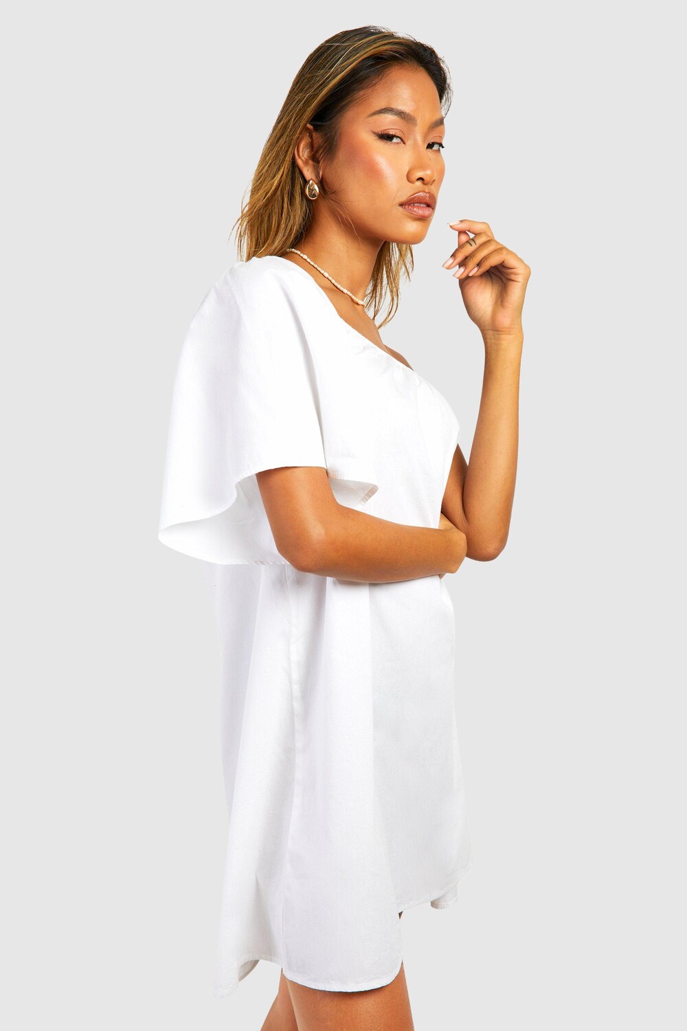 

Тканое мини-платье на одно плечо boohoo, белый, Оранжевый, Тканое мини-платье на одно плечо boohoo, белый
