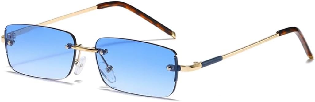 

Популярные модные прямоугольные женские солнцезащитные очки в винтажном стиле без оправы с прозрачными линзами Ocean Gradient, мужские очки UV400 в тренде TVTBBVV, Golden Blue Gradient