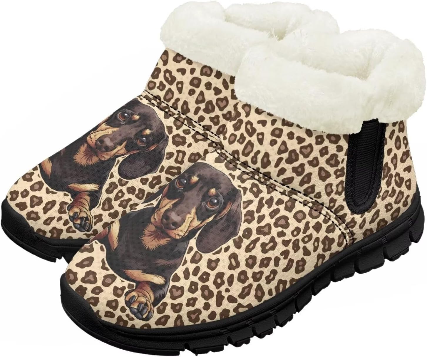

Зимние сапожки для малышей, теплые снежные ботинки, уютные пушистые детские ботильоны, уличная модная обувь для мальчиков и девочек Chririnla, Leopard Print Dachshund