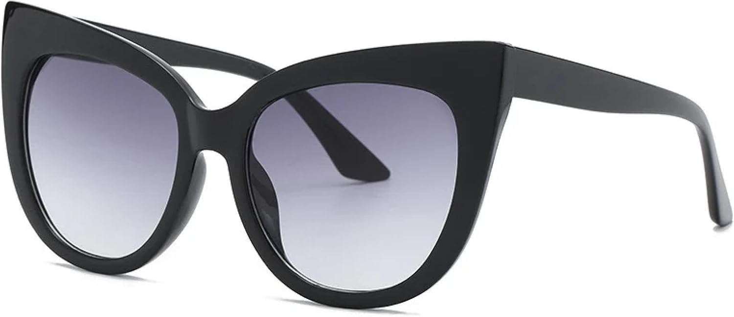 

Роскошные солнцезащитные очки для женщин, большие, в стиле «кошачий глаз», винтажные, круглые, с крупной оправой, защита от УФ-излучения UV400 для использования на открытом воздухе TVTBBVV, Black-grey