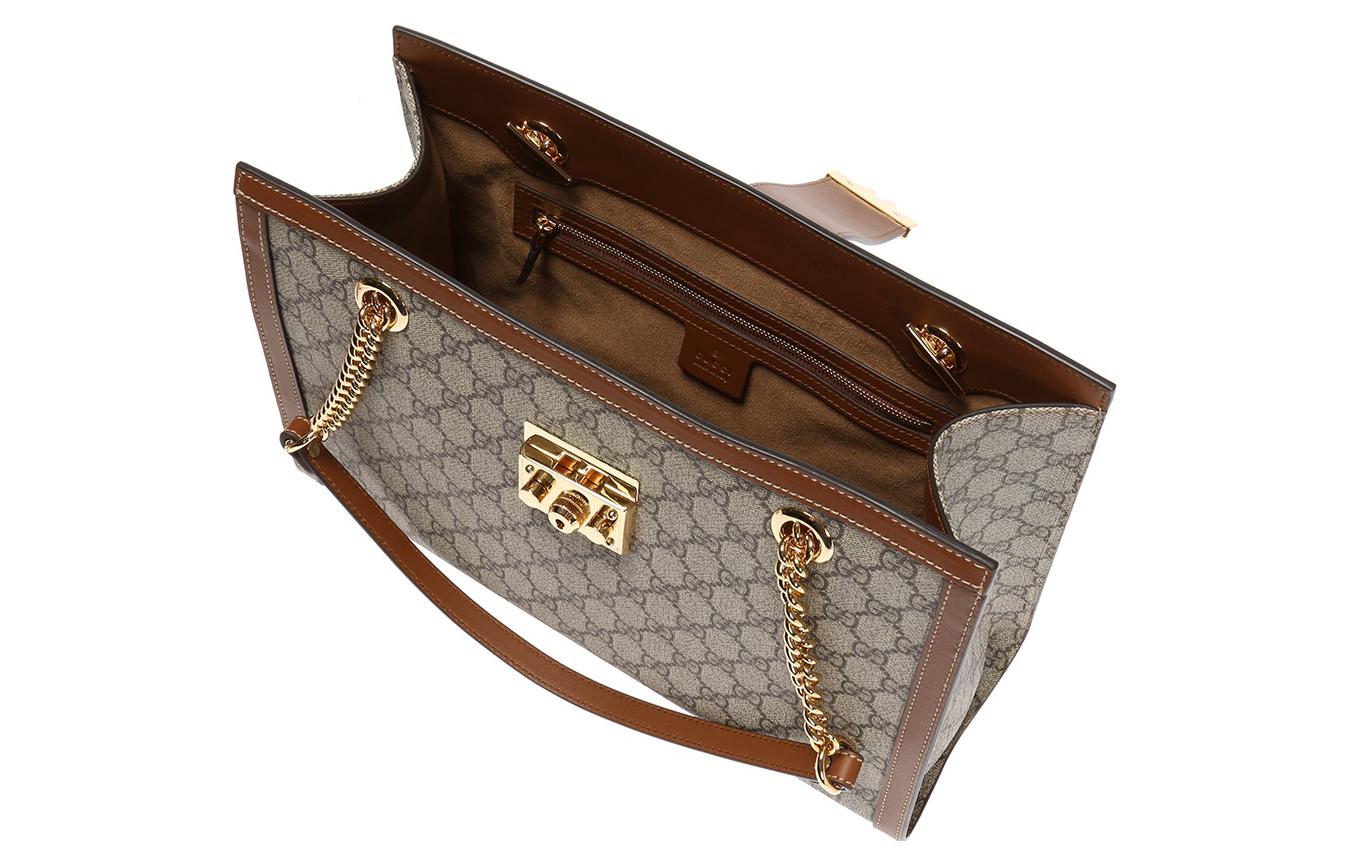Сумка-шопер GUCCI из натурального холста с элегантным кожаным замком — фото 4