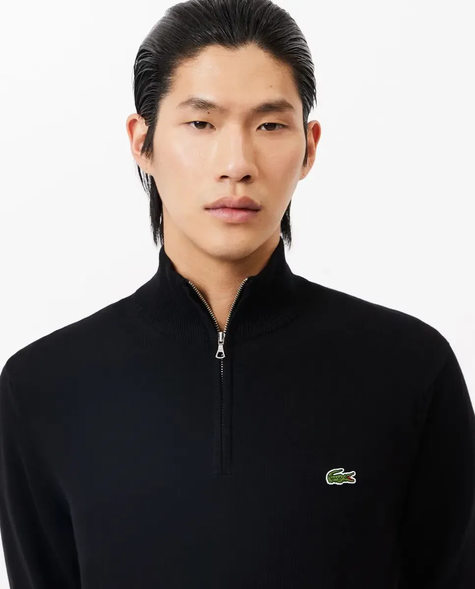 Мужской хлопковый джемпер с высоким воротником на молнии Lacoste, черный — фото 3