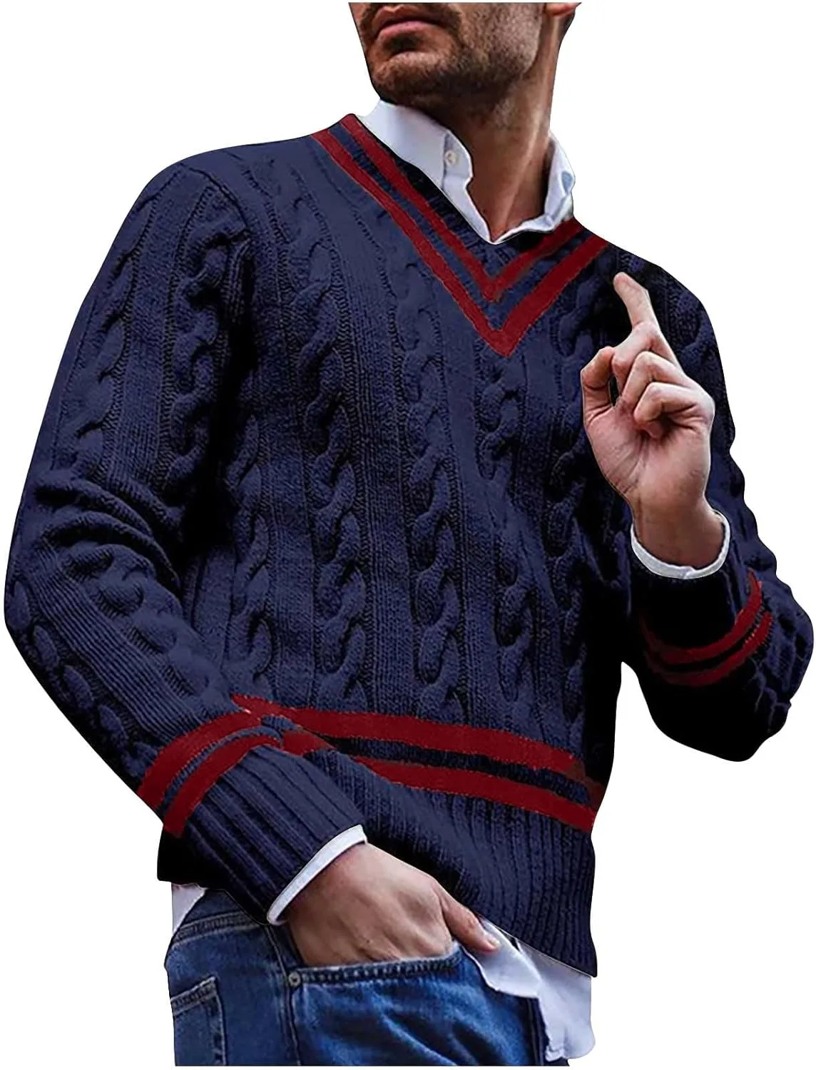 

Мужской свитер с длинным рукавом и V-образным вырезом, рифленый, Regular Fit