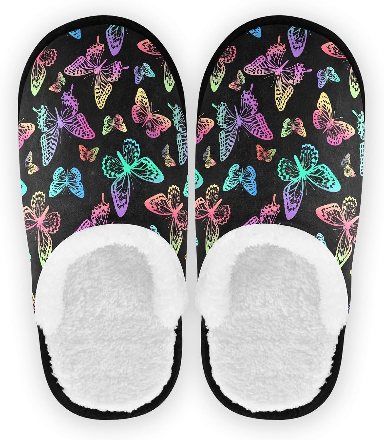 

Тапочки JHKKU для женщин и мужчин, пушистые домашние тапочки, теплые, с противоскользящей подошвой, уютные для дома и путешествий, Colorful Butterfly