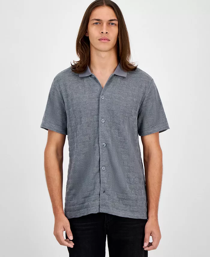 

Мужская текстурированная рубашка Tristan с коротким рукавом и застежкой на пуговицы Guess, черный