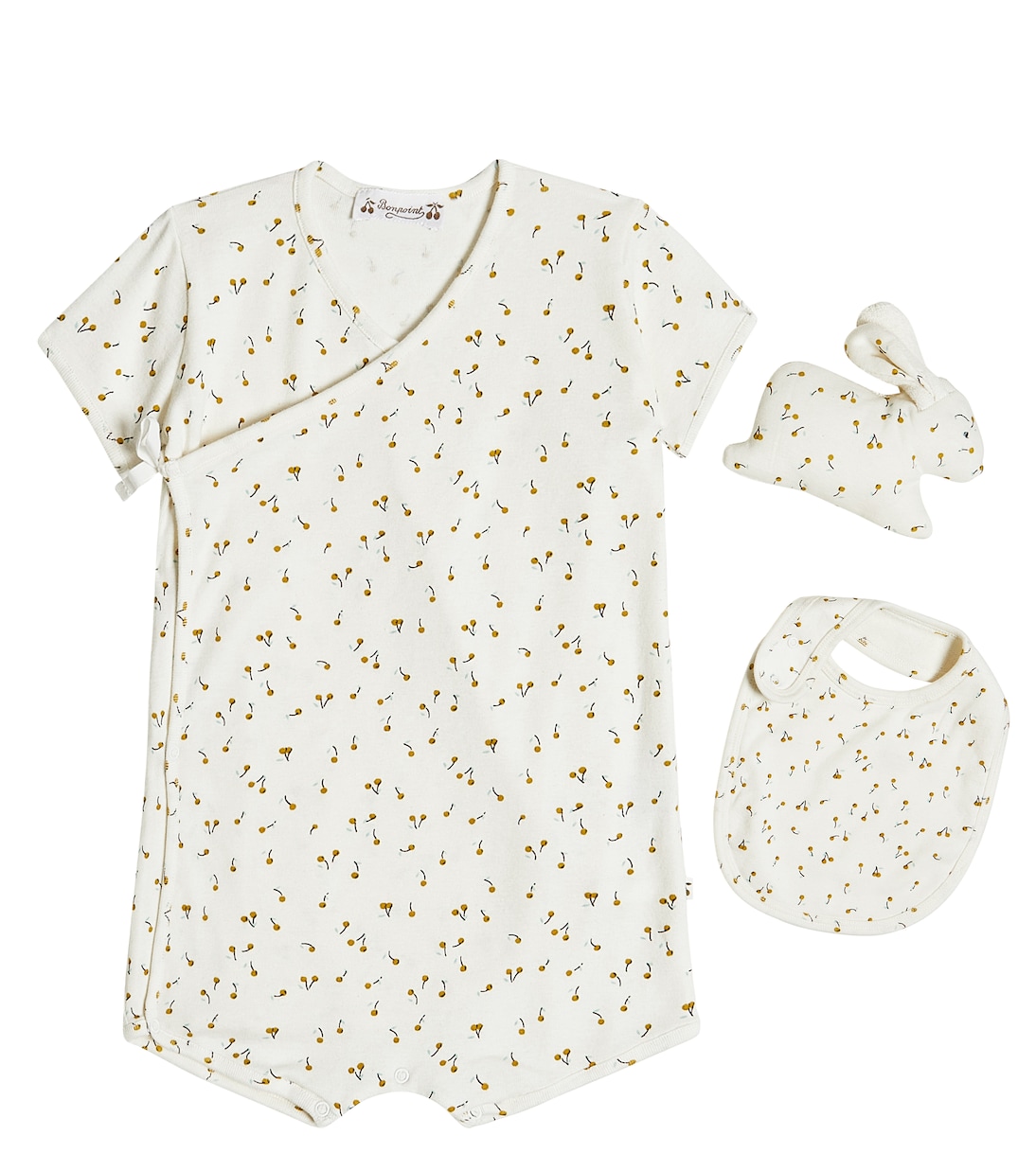 

Комплект Baby Cado из хлопкового комбинезона и нагрудника Bonpoint, Blanc Lait