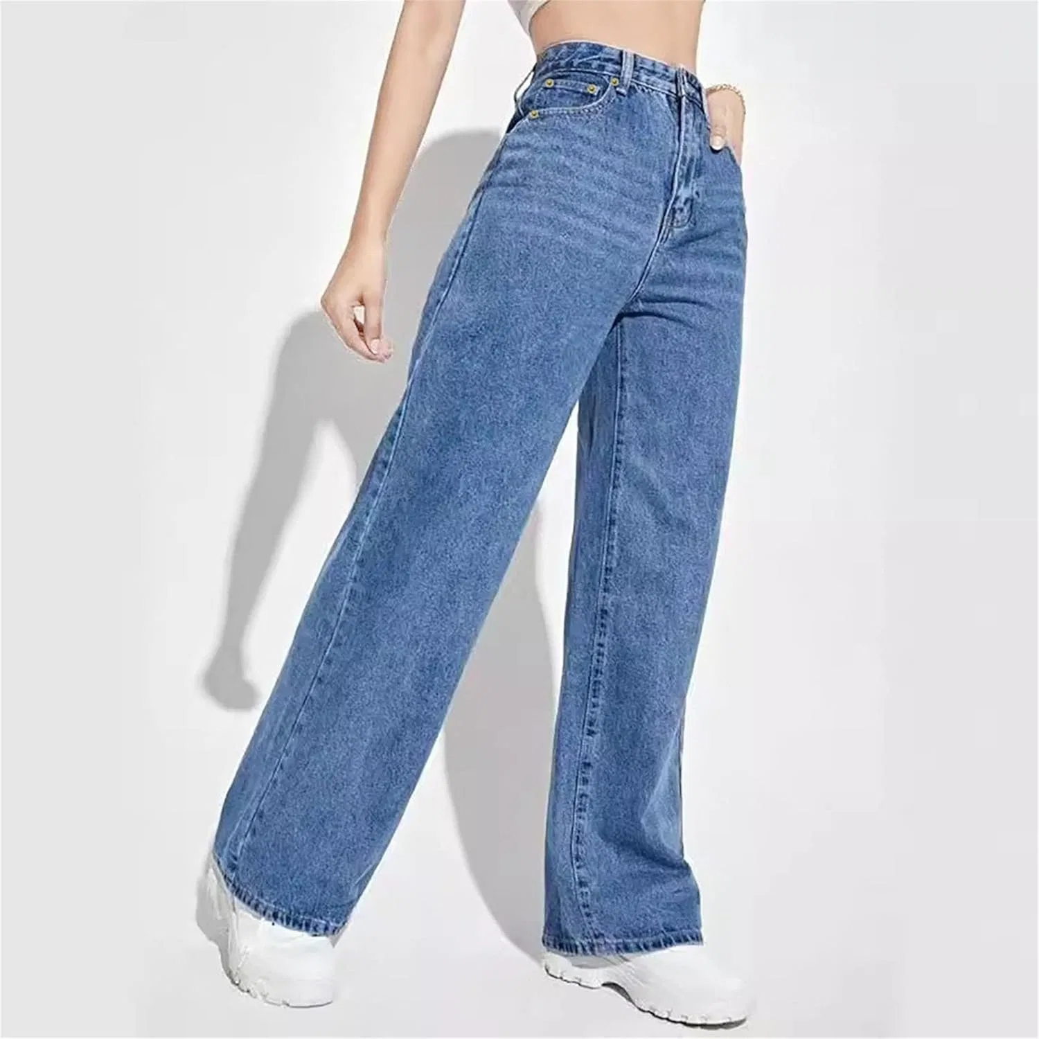 Джинсы свободные Women's Wide Leg Jeans High Waisted Barrel Jeans Loose Trendy Casual Denim Pants with Five Pockets, Dark Blue — фото 4