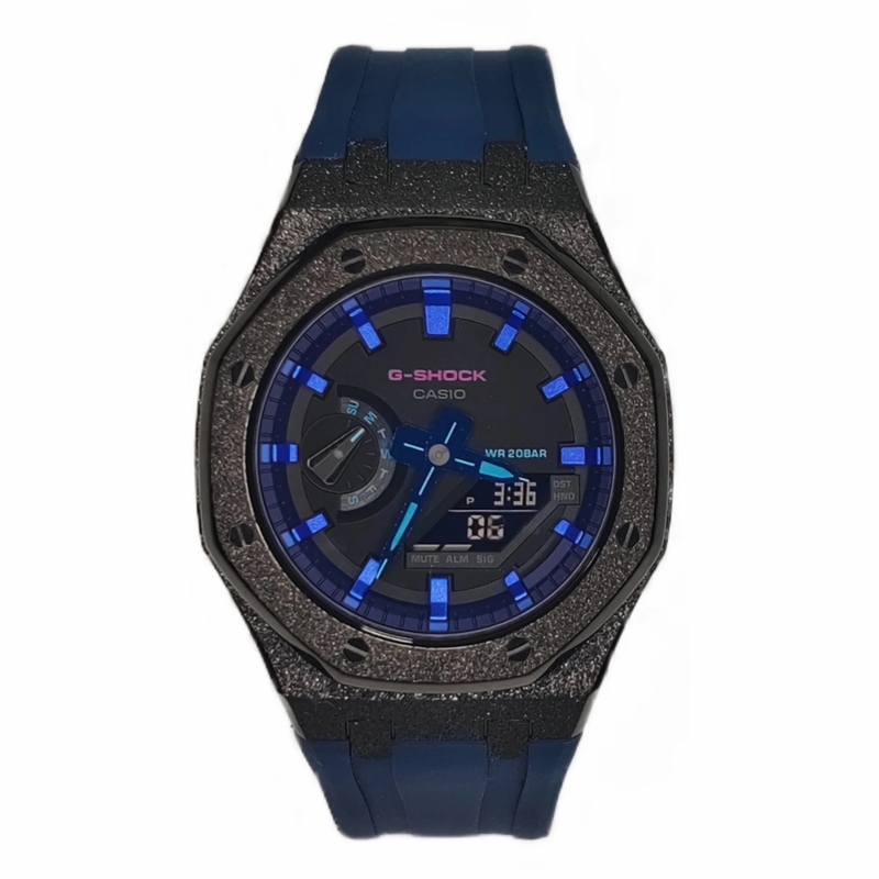 

CASIO Часы Men Liquid Crystal/Analog Dual Display Series 44mm Black Watch, Frost Black Purple Blade Blue
