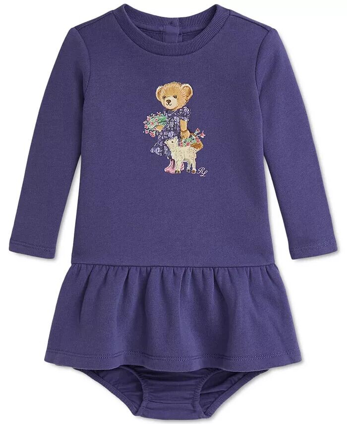 

Детское флисовое платье-поло с медвежонком Polo Ralph Lauren, фиолетовый