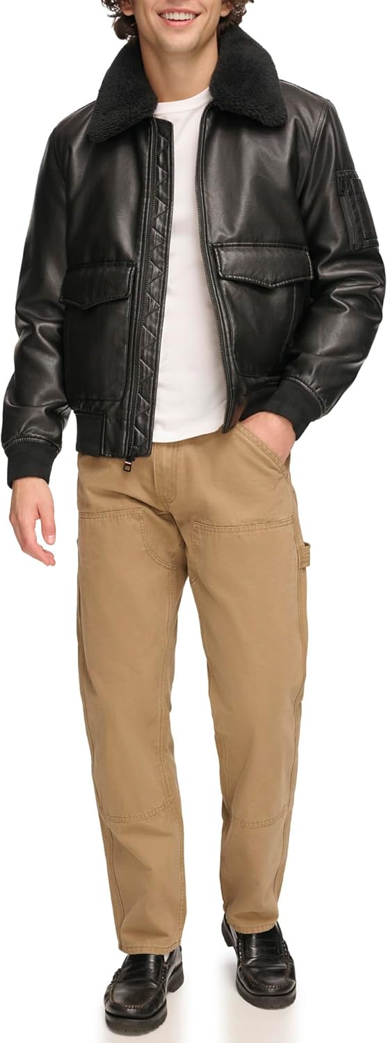 

Мужская куртка-бомбер из искусственной кожи Tommy Hilfiger, Black Faux Fur Collar