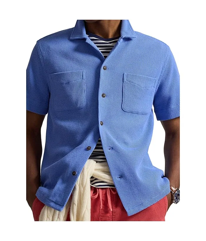 Рубашка Camp waffle-knit cotton linen Polo Ralph Lauren, Harbor Island Blue — фото 4