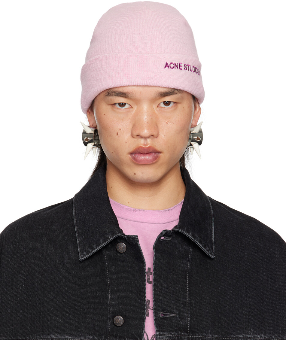

Шапочка-бини с вышитым логотипом розового цвета Acne Studios