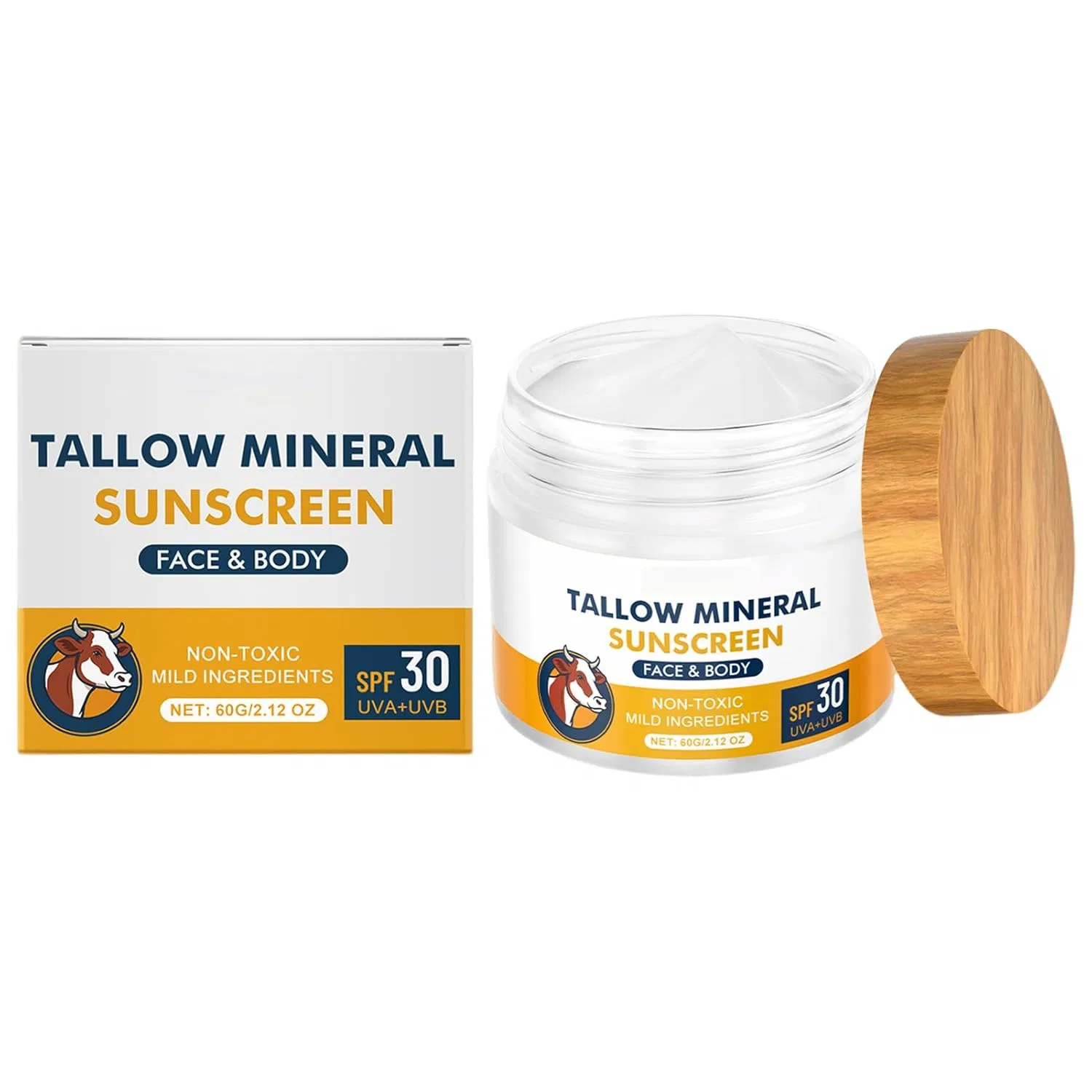 Солнцезащитный крем Tallow Beef Tallow SPF 30 с оксидом цинка, 60 г Acarey, D*1