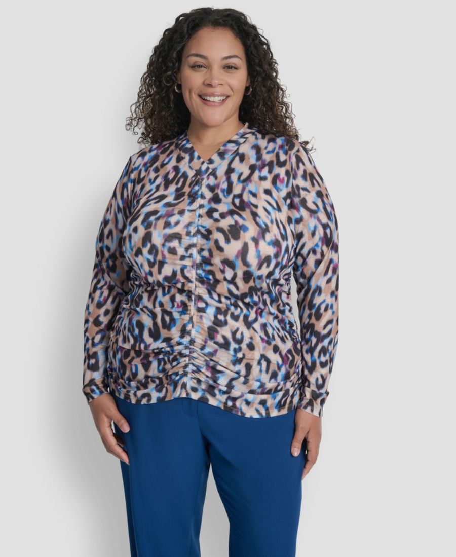 

Топ с длинными рукавами из тонкой ткани больших размеров DKNY, Travertn Multi