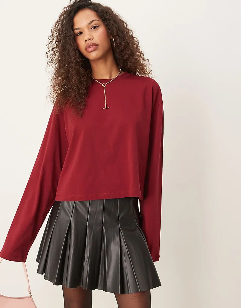 

Свободная футболка с длинными рукавами бордового цвета ASOS DESIGN