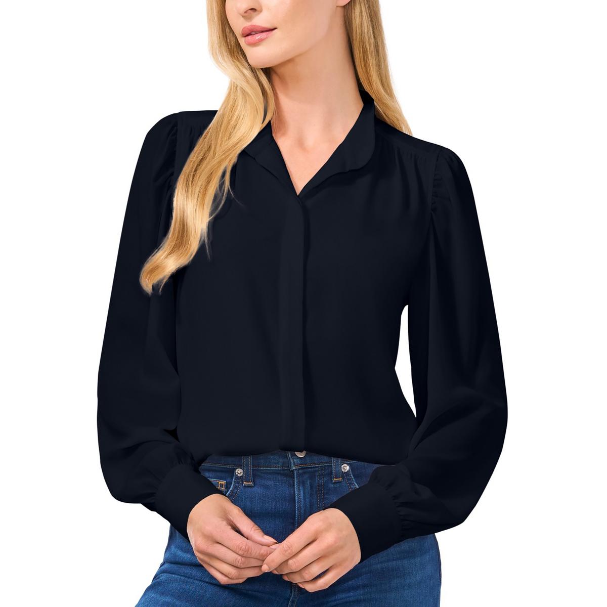 

Женский однотонный шифоновый топ на пуговицах CeCe, цвет classic navy