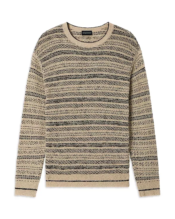 Вязаный жаккардовый свитер из хлопковой смеси Emporio Armani, Beige/Black — фото 2