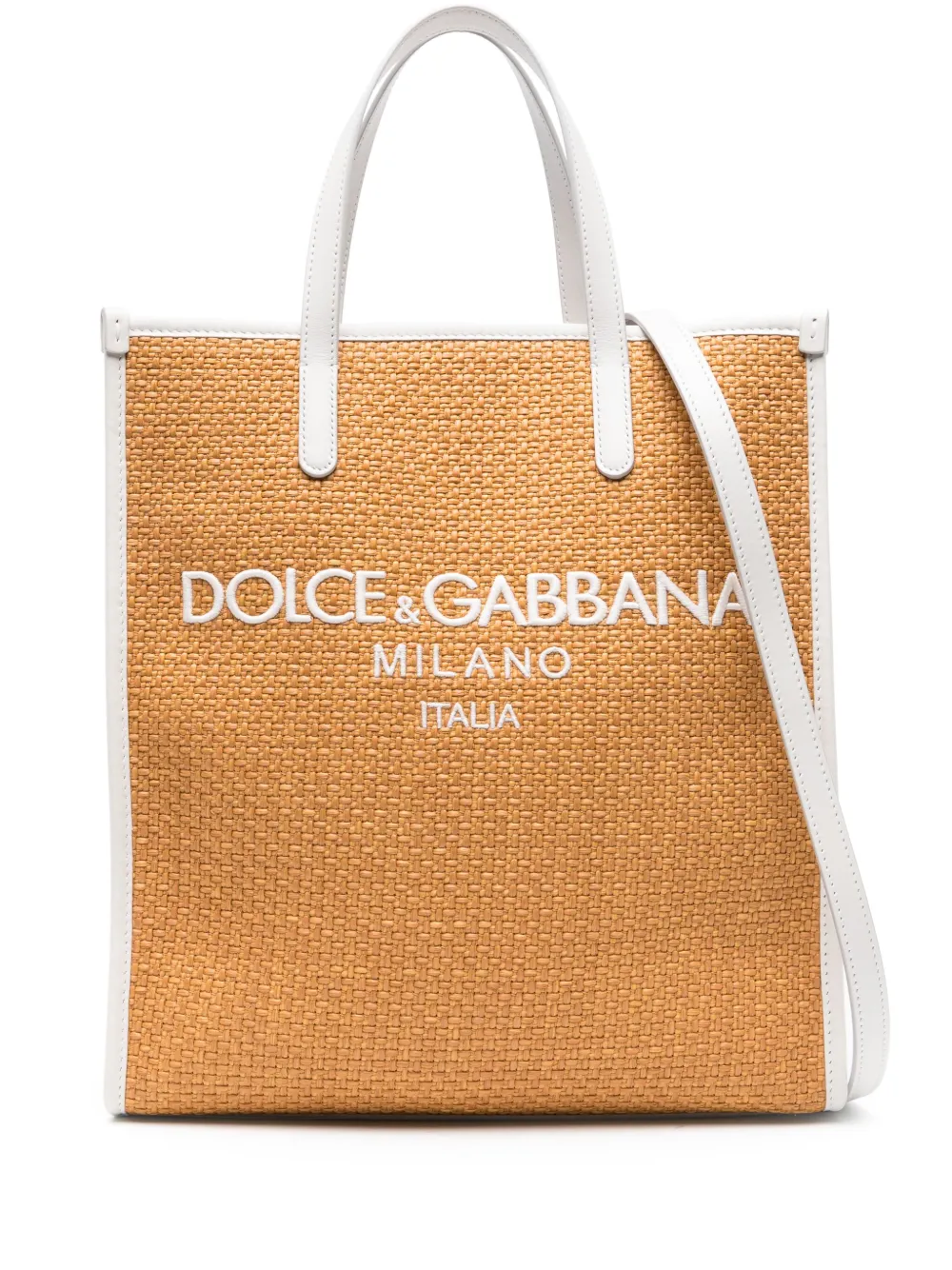 

Плетеная сумка-тоут с вышитым логотипом DOLCE & GABBANA, коричневый