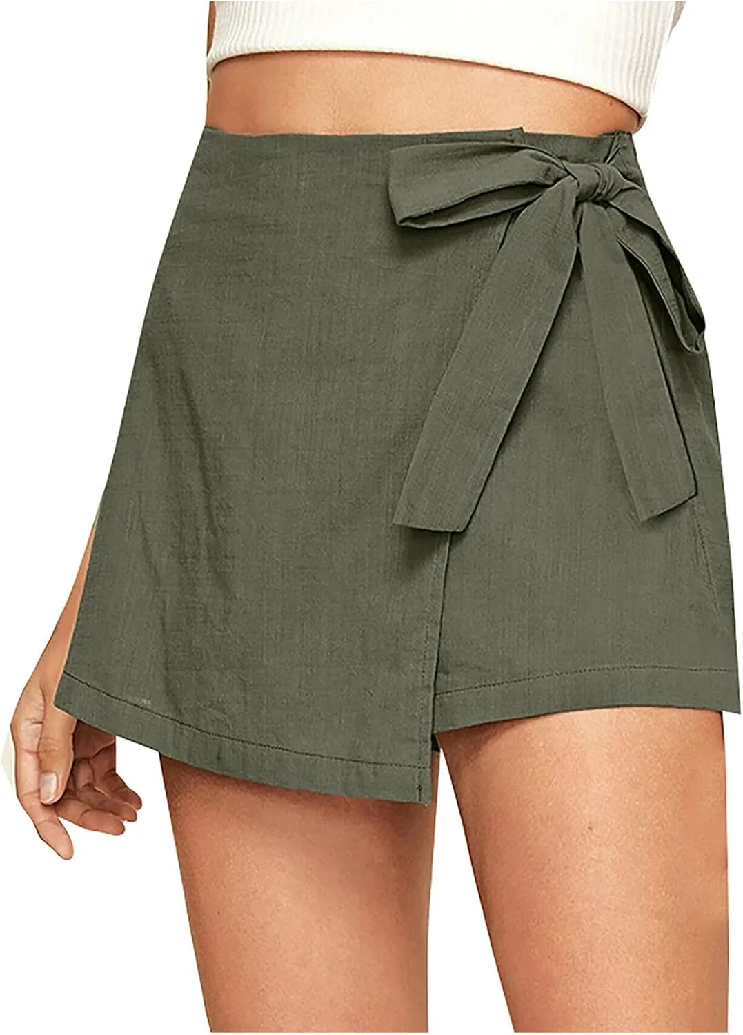 

Женские шорты из хлопка и льна с эластичным поясом и завязками по бокам NATHGAM