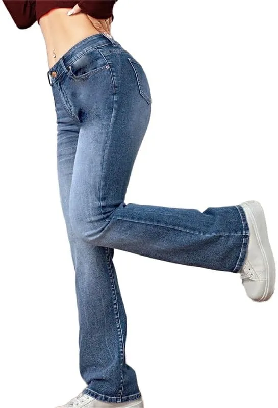 Andongnywell Женские джинсы Slim с вышивкой Mid Rise Bootcut — фото 4