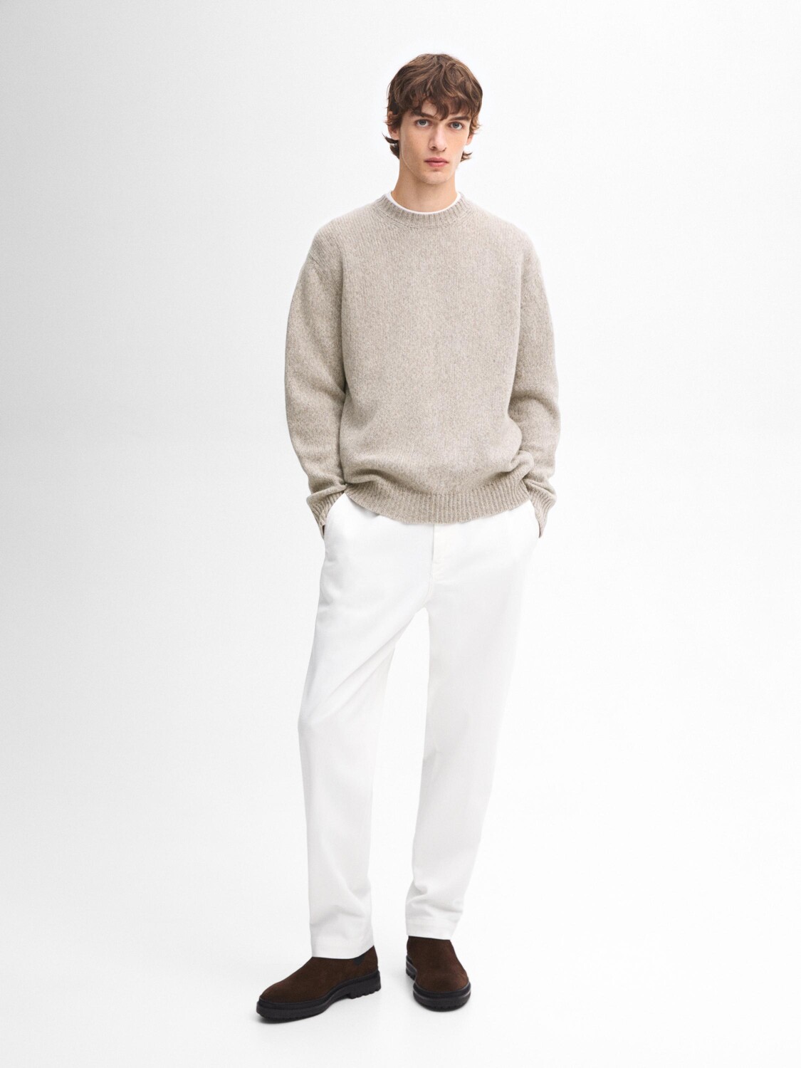 

Свитер с круглым вырезом из смесовой шерсти Massimo Dutti, серо-коричневый, Серый, Свитер с круглым вырезом из смесовой шерсти Massimo Dutti, серо-коричневый