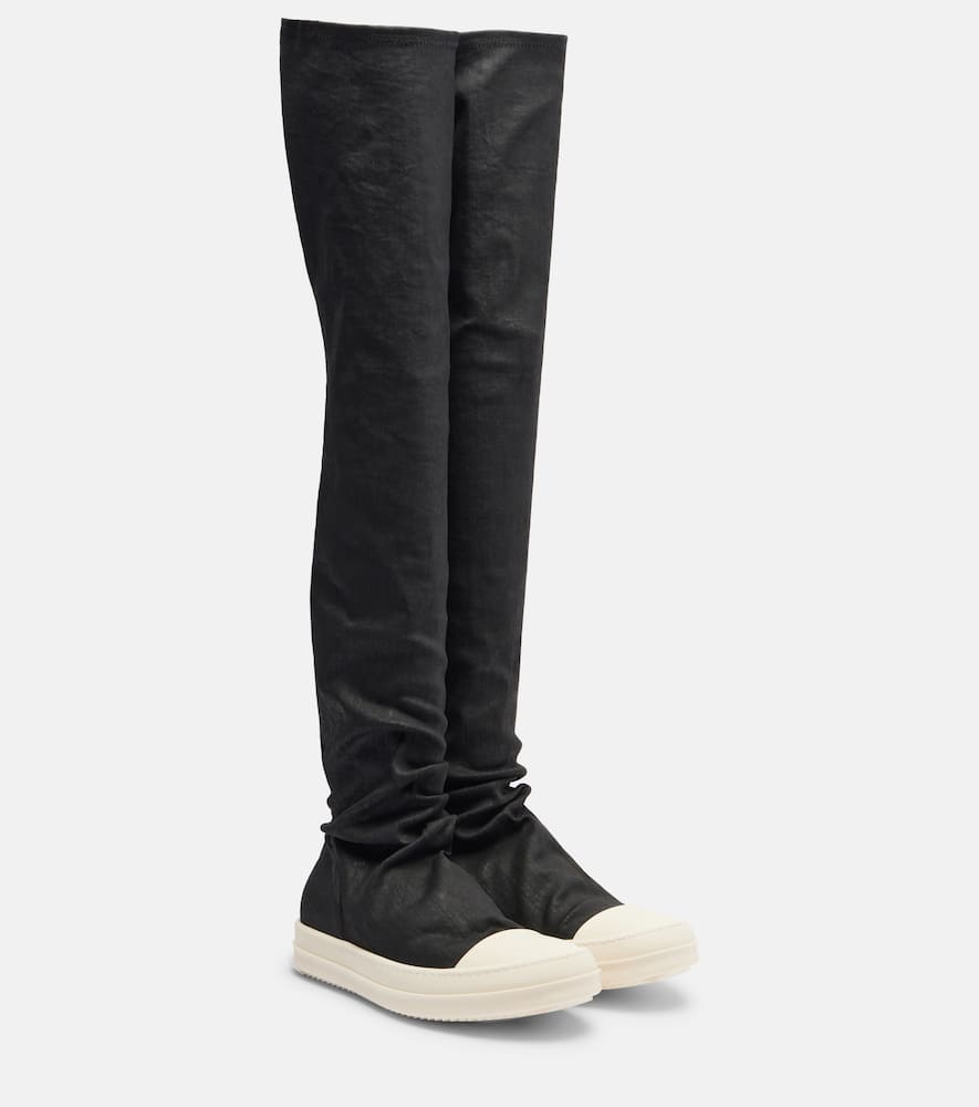 Покрытые денимом ботинки выше колена Rick Owens, Wax/Milk/Milk