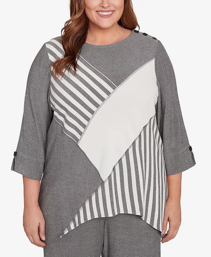 

Топ Санта-Барбара больших размеров с диагональными полосками Alfred Dunner, серый