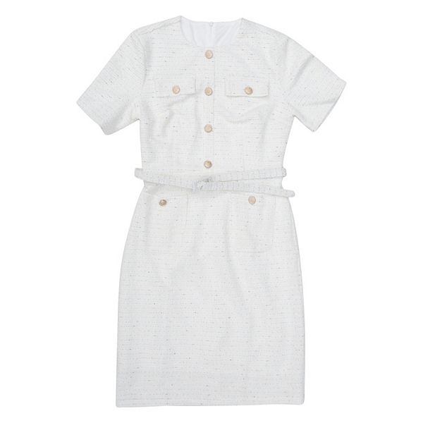 

Женское твидовое платье-футляр с коротким рукавом и поясом Inspire Chic