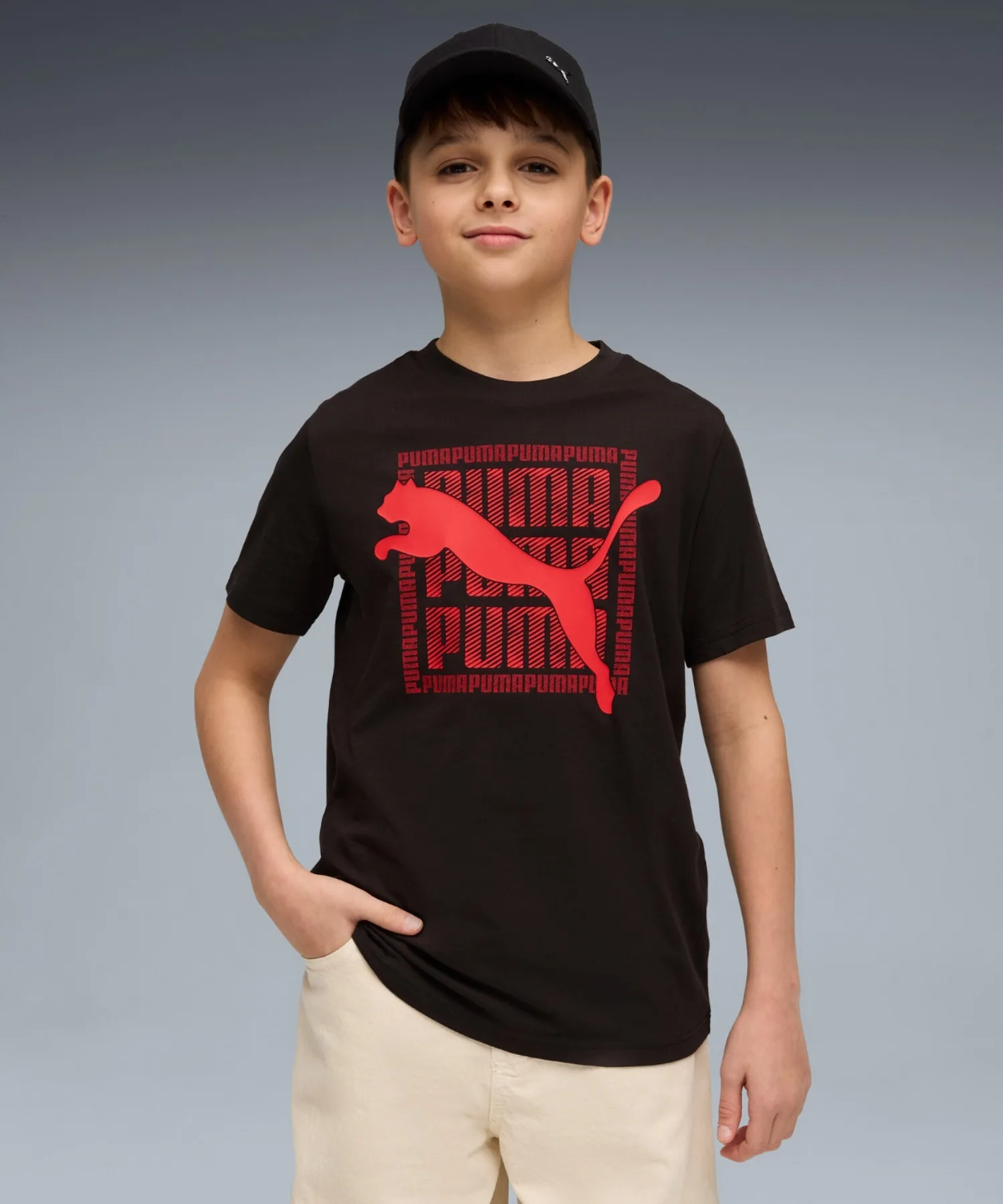 Детская футболка с графикой кота PUMA GRAPHIC Tee чёрная