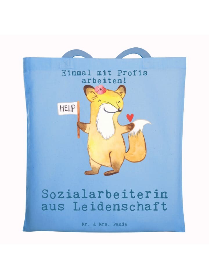 

Сумка Mr. & Mrs. Panda Tragetasche Sozialarbeiterin Leidenschaft mit S..., небесно-синий