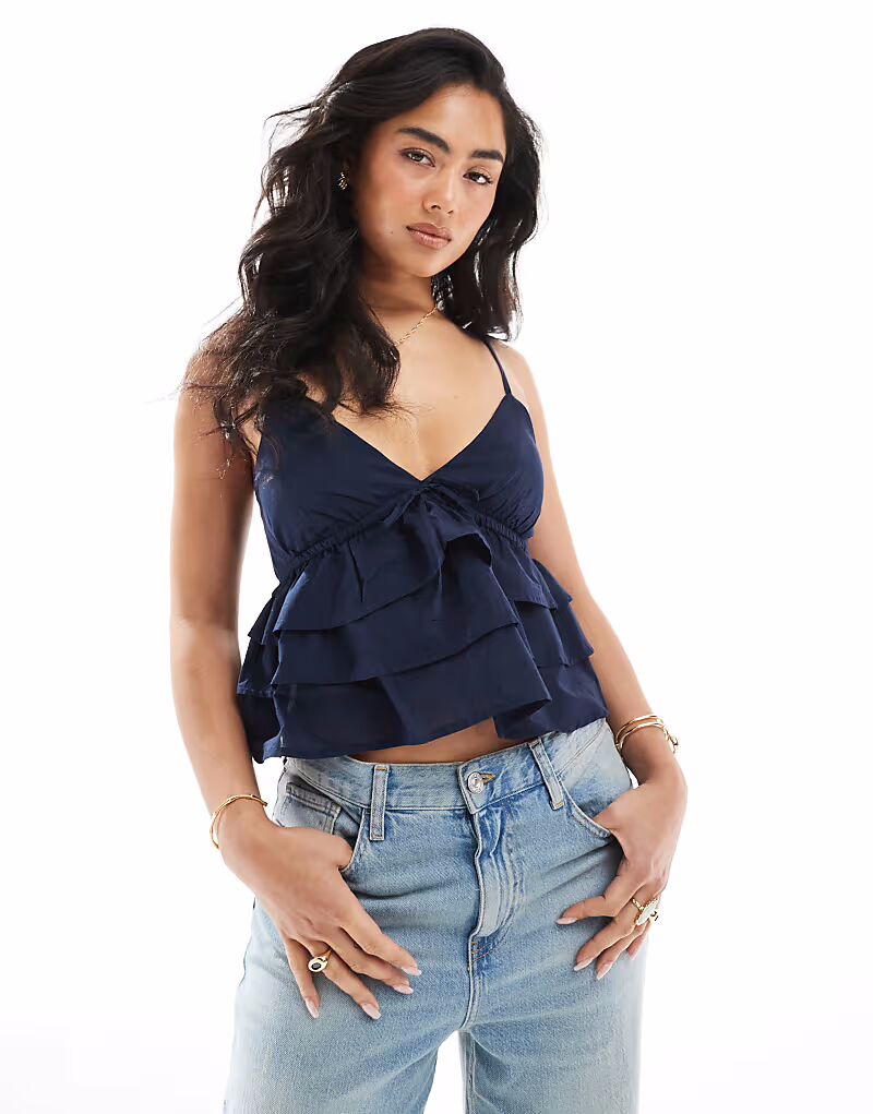 

Топ Hollister с V-образным вырезом и тонкими бретельками темно-синего цвета
