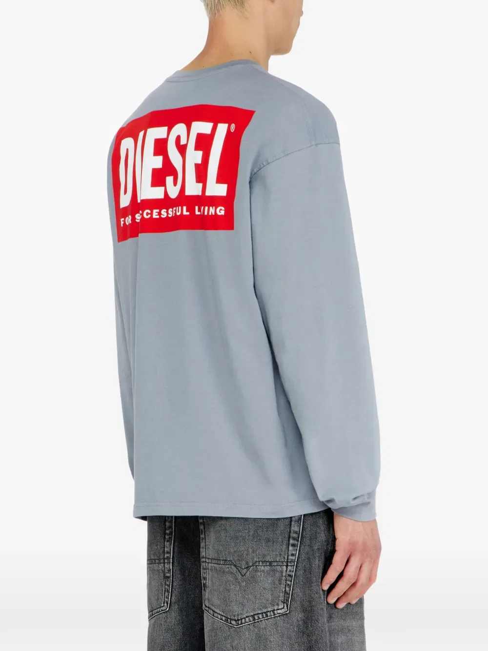 Футболка с длинными рукавами и принтом логотипа Diesel, синий — фото 4