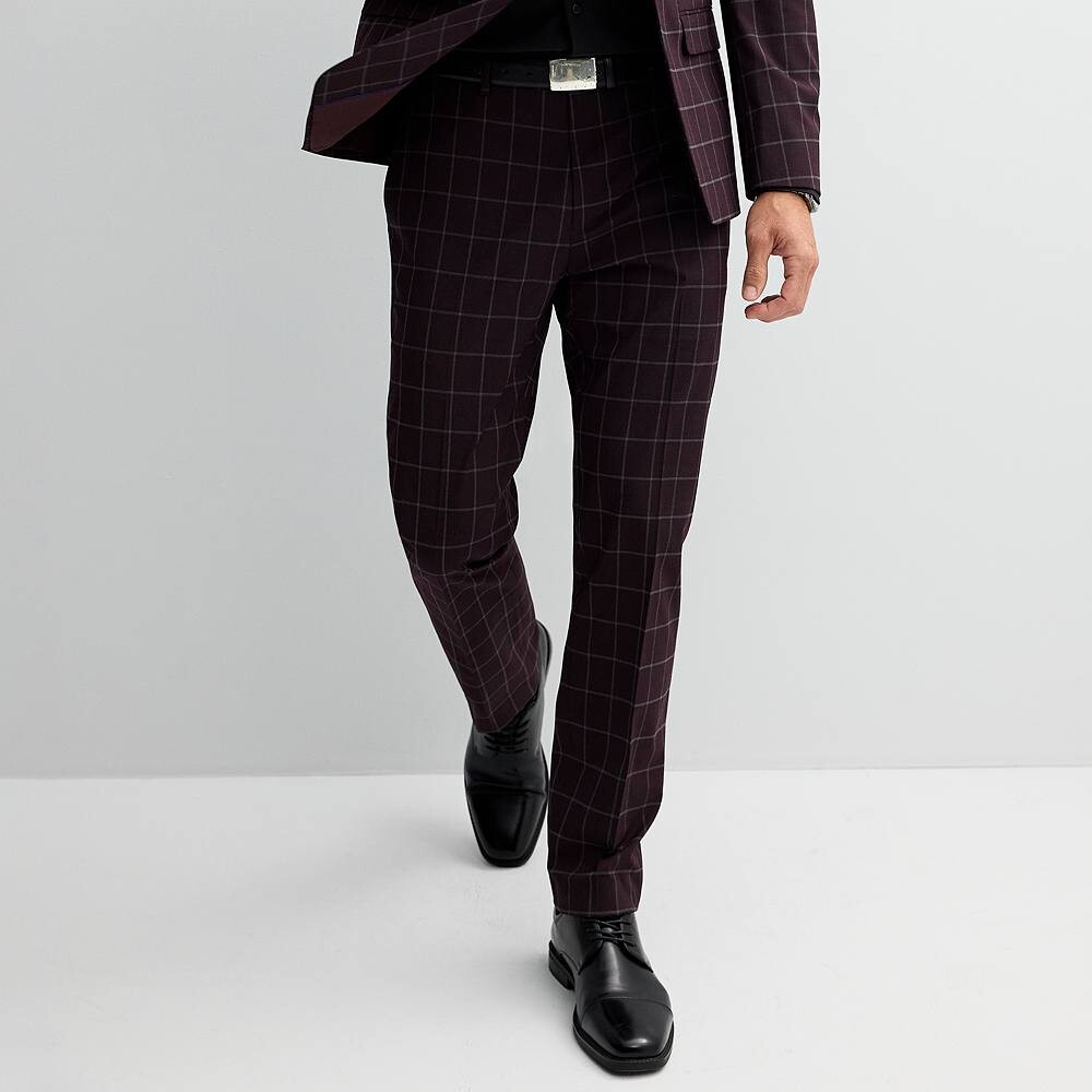 

Мужская кв. Сверхтонкие моющиеся костюмные брюки 9 Premier Flex Performance Apt. 9, цвет Burgundy Plaid