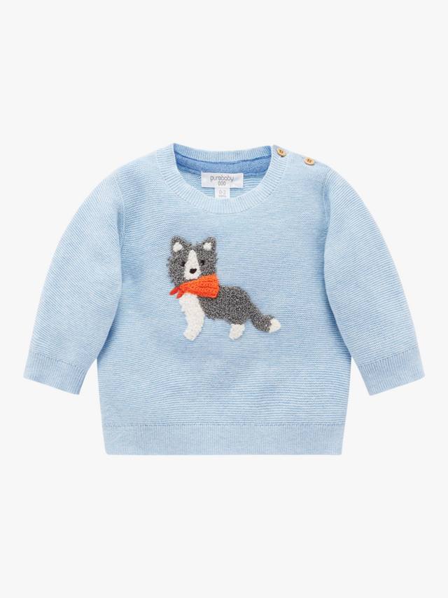 

Детский свитер из хлопка и шерсти с фермерским принтом Purebaby, Country Air Melange