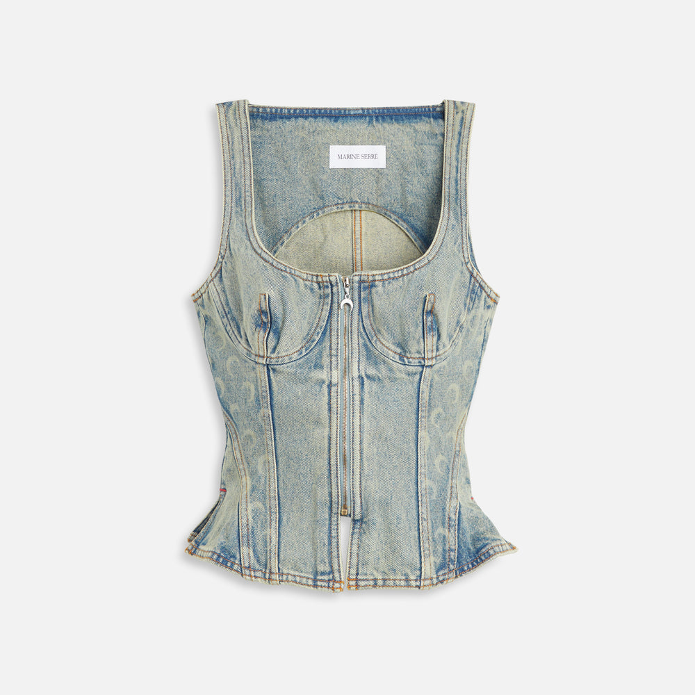 

Рубашка Marine Serre Moon Laser Denim Bustier Top, цвет Light Beige