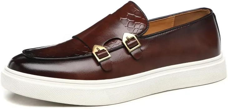 

Мужские кожаные лоферы с монковым ремешком и пенни-лосины, повседневная обувь на выход, мокасины на шнуровке, модные нескользящие легкие удобные прогулочные туфли Boxpopla, коричневый