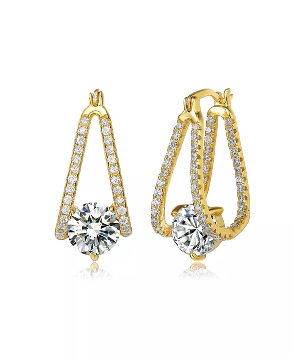 

Серьги-Кольца из стерлингового серебра с фианитами в форме двойной трапеции, вывернутые наизнанку Rachel Glauber, gold