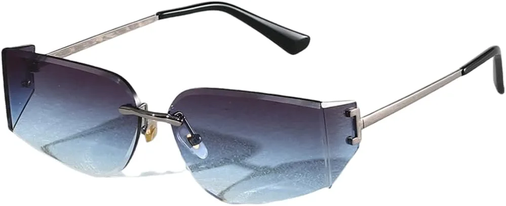 

Винтажные солнцезащитные очки без оправы, роскошные, неправильной формы, для женщин и мужчин, в стиле металл-панк, с защитой от УФ-излучения UV400 VFDHN, Gray Blue