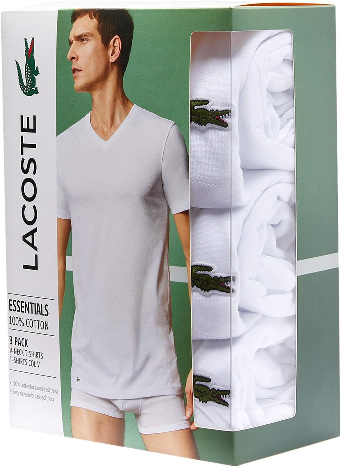 Комплект из 3 футболок Lacoste Essential с V-образным вырезом — фото 2