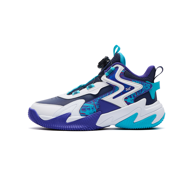 

361°KIDS Hummer 2.0 противоскользящие износостойкие баскетбольные кроссовки мид-топ Blue White Purple для подростков