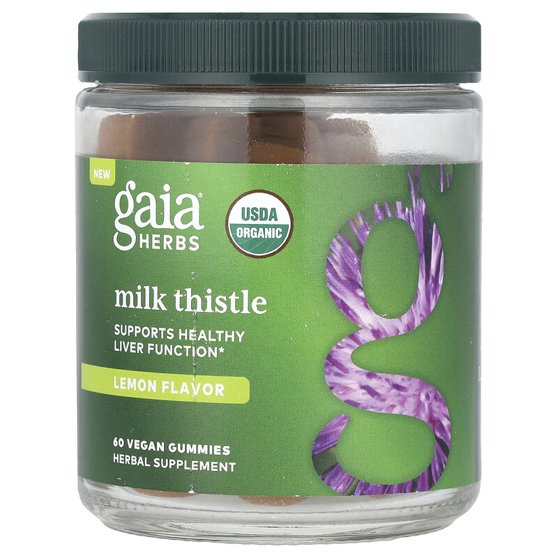 

Gaia Herbs, Жевательные таблетки с расторопшей, лимон, 220 мг, 60 веганских жевательных таблеток