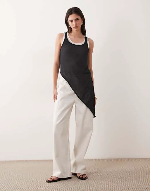 

Длинный трикотажный топ асимметричного силуэта ASOS DESIGN черного и экрю цвета