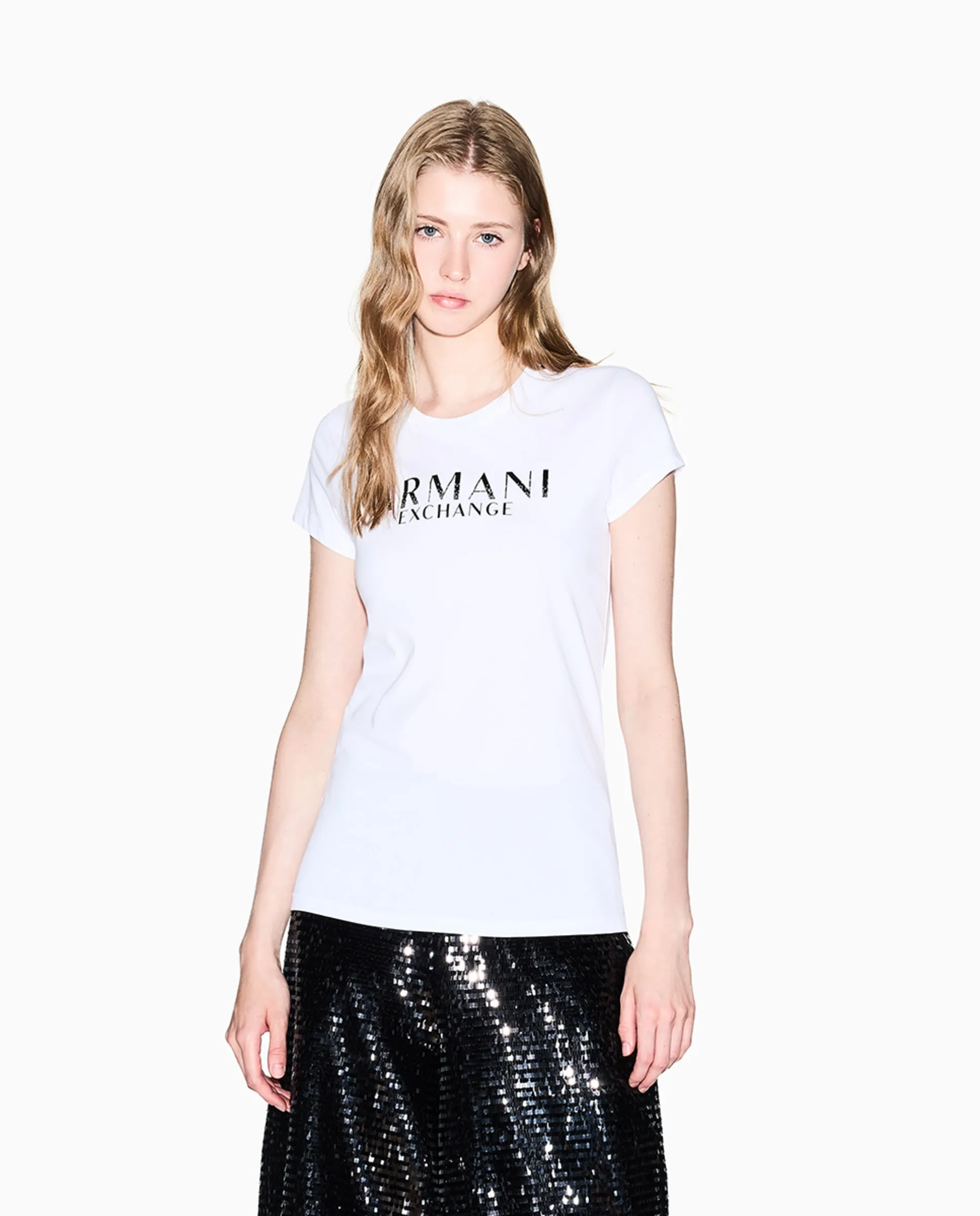 

Женская футболка с коротким рукавом и принтом логотипа Armani Exchange, белый