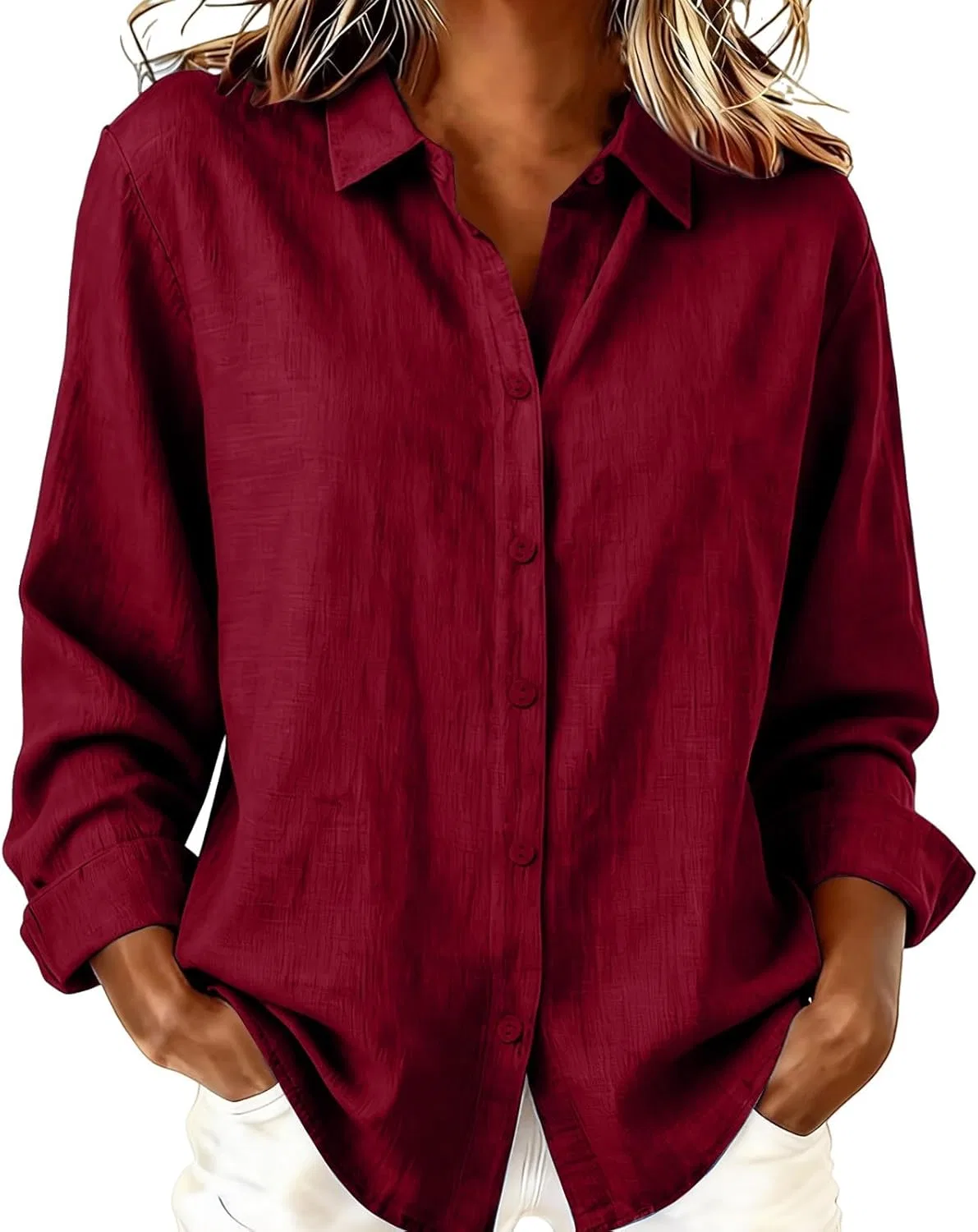 Блуза, длинный рукав, Button-Down Shirt, красный