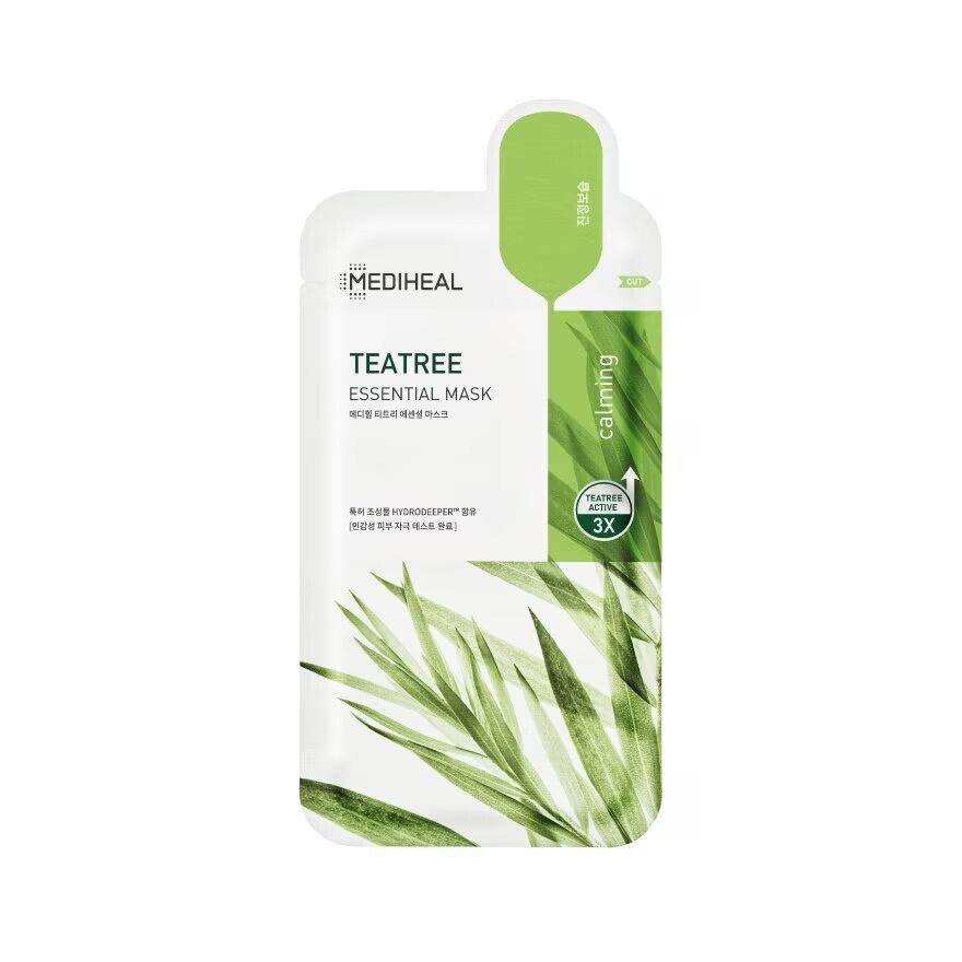 

Mediheal Teatree Essential Mask 1’S แผ่นมาสก์หน้า อ่อนโยน ลดสิว, Green