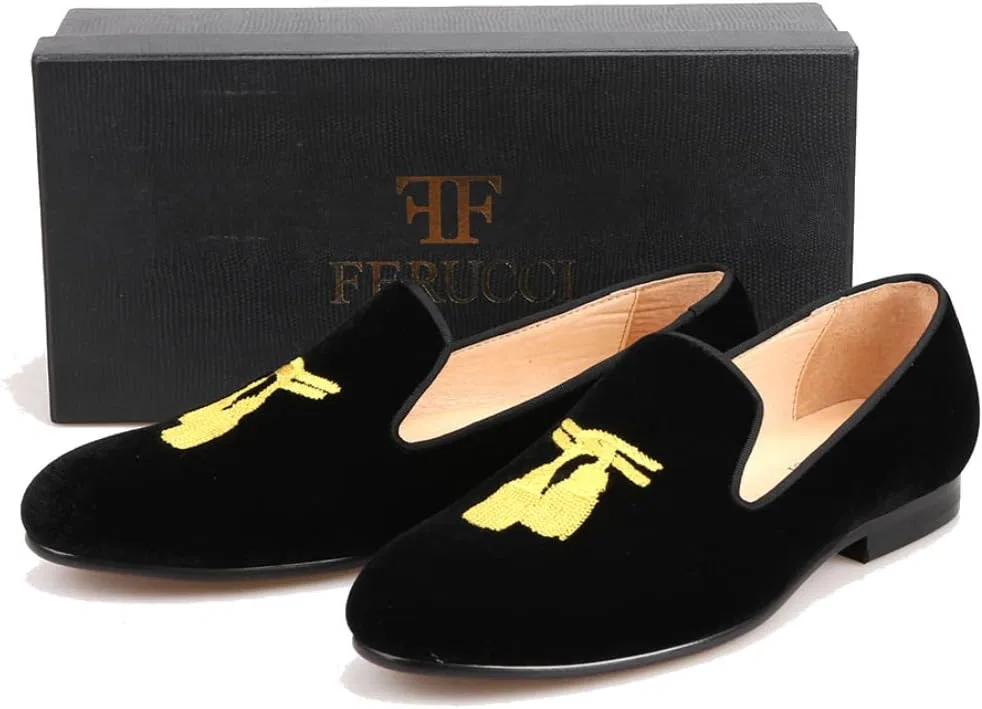 Лоферы с кисточками Black Velvet Gold Embroidered Tassel, черный FERUCCI — фото 4