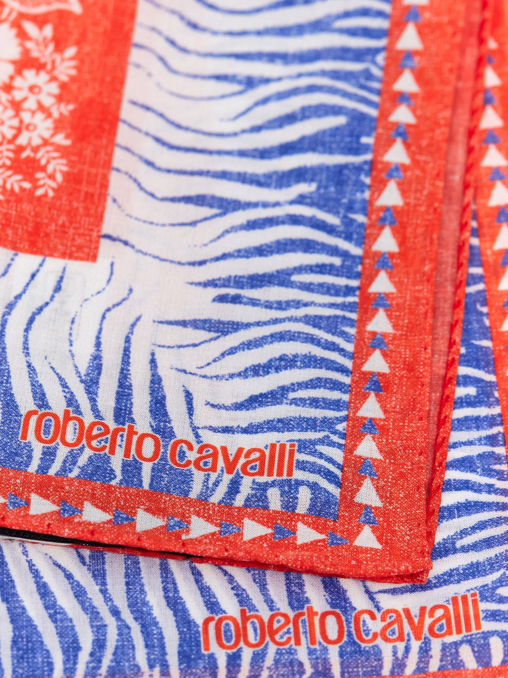 

Шарф с зебровым узором и логотипом Roberto Cavalli, синий