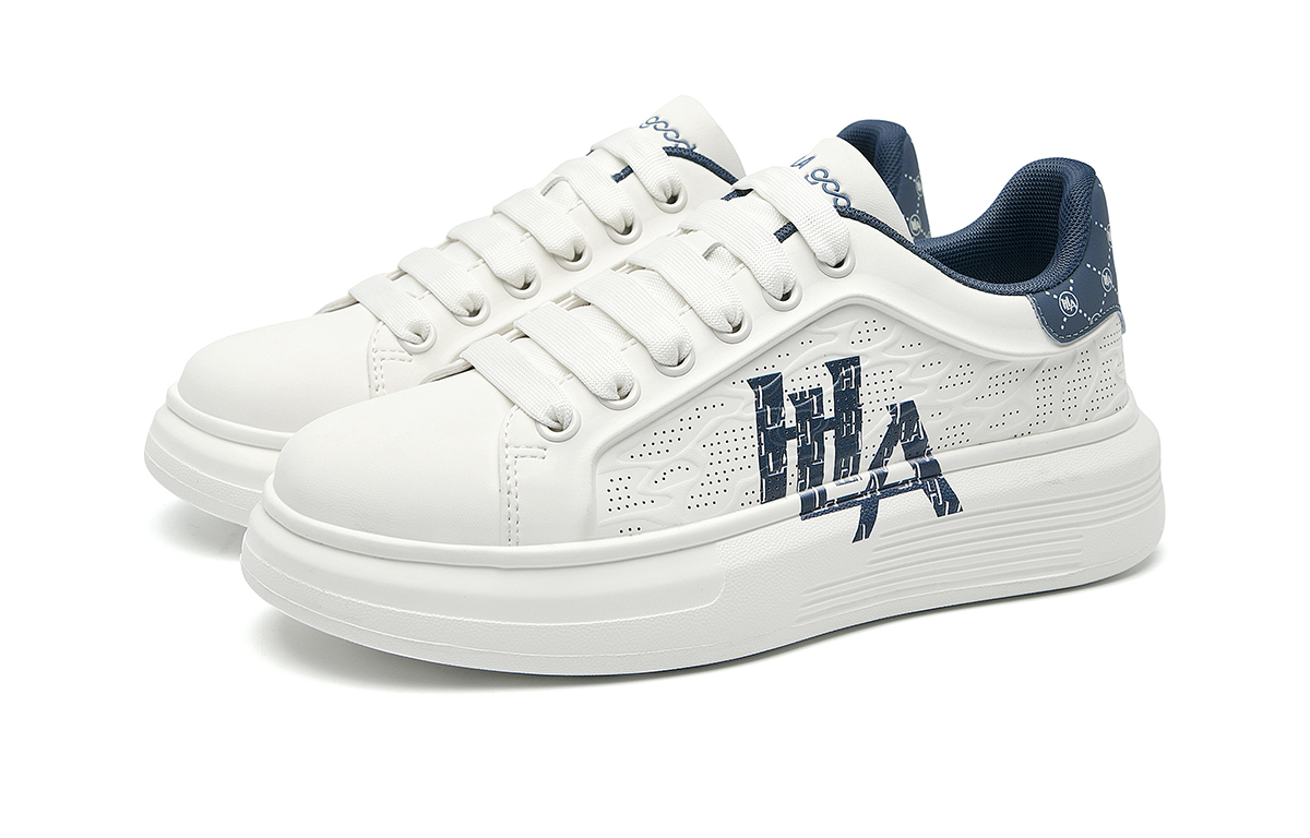 

Мужские низкие скейтбордистские кроссовки, увеличивающие рост HLA, белый синий[breathable]