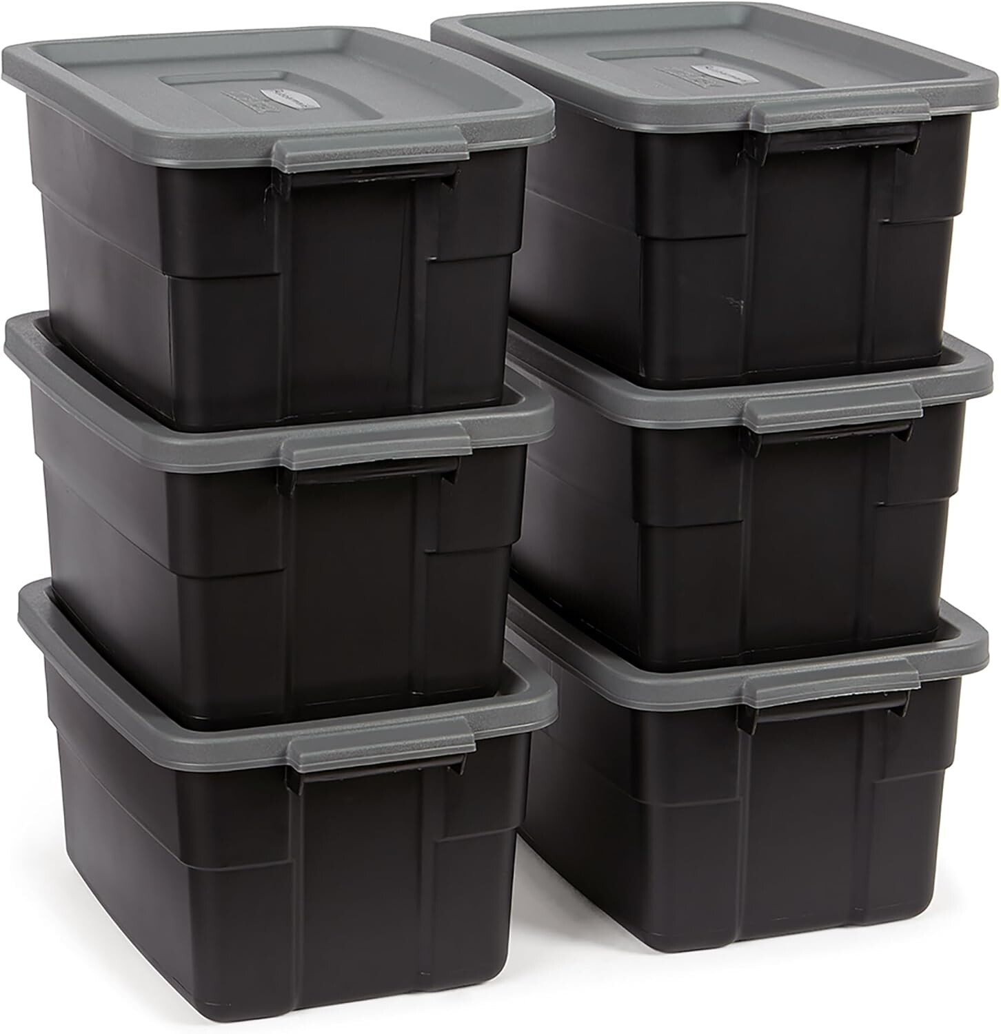 

Сумка-тоут Rubbermaid Roughneck, 3 галлона — 6 шт., сделано в США, черно-серая, прочная пластиковая штабелируемая сумка для хранения с крышкой и ручками, Black And Grey