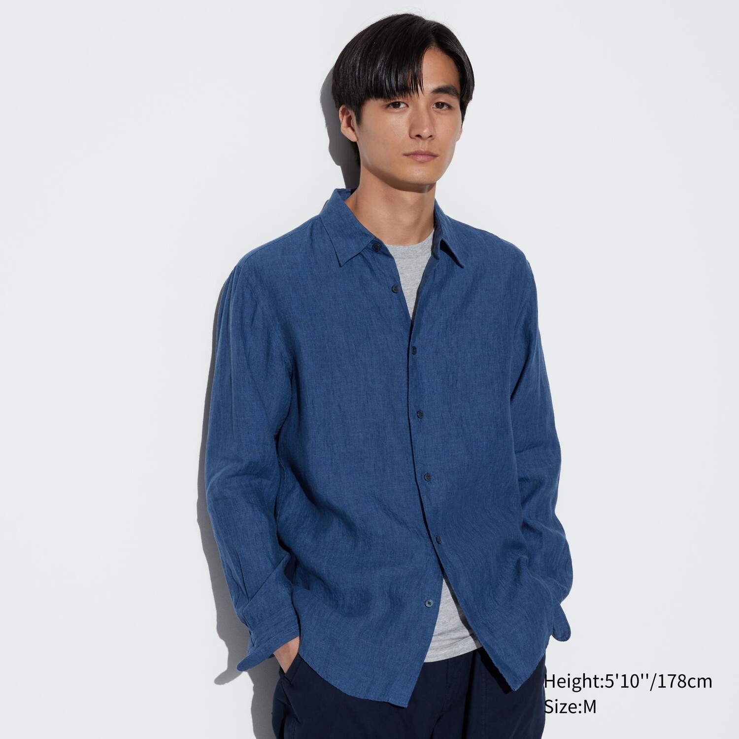 

Рубашка из 100% льна премиум-класса UNIQLO, синий
